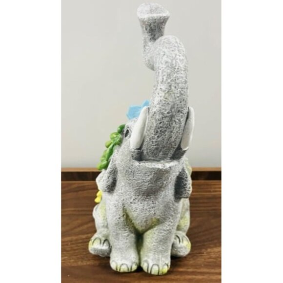 Outdoor Elephant Sculpture Statue - Solar Garden Elephant with 7 LED Succulent - Picture 6 of 6